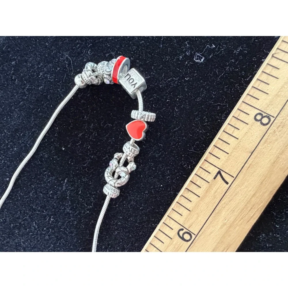 Snake Charm Necklace Silver‎ Tone Red Love You Heart Enamel Women Rhinestone